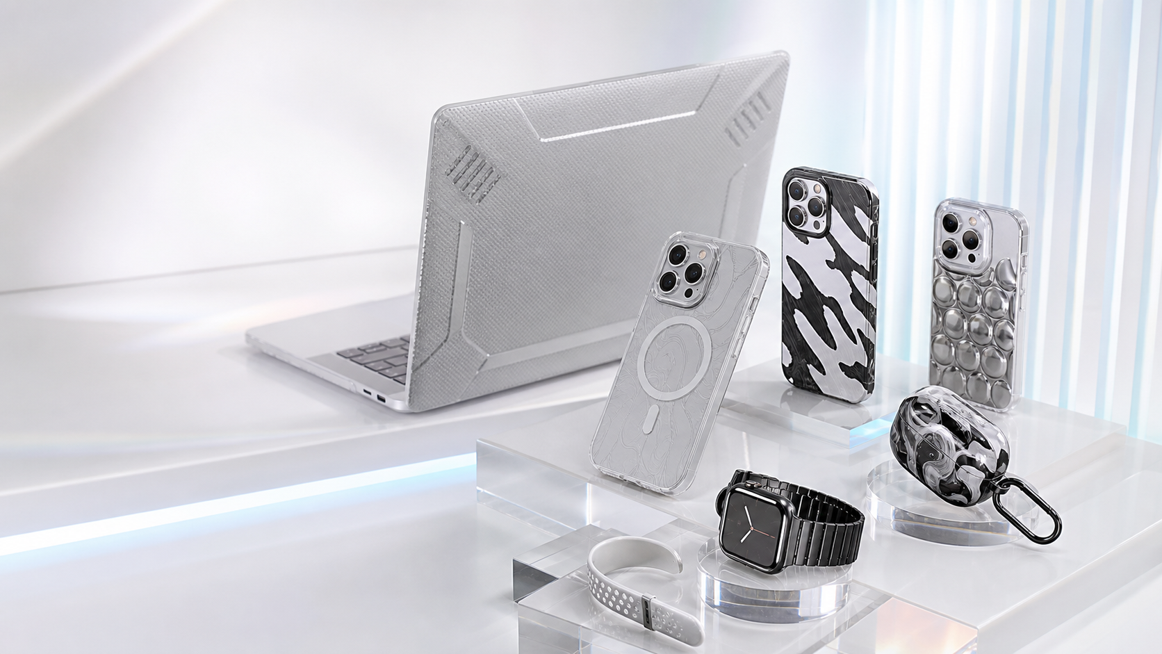 High-tech fashion hero image for MacBook and iPhone cases